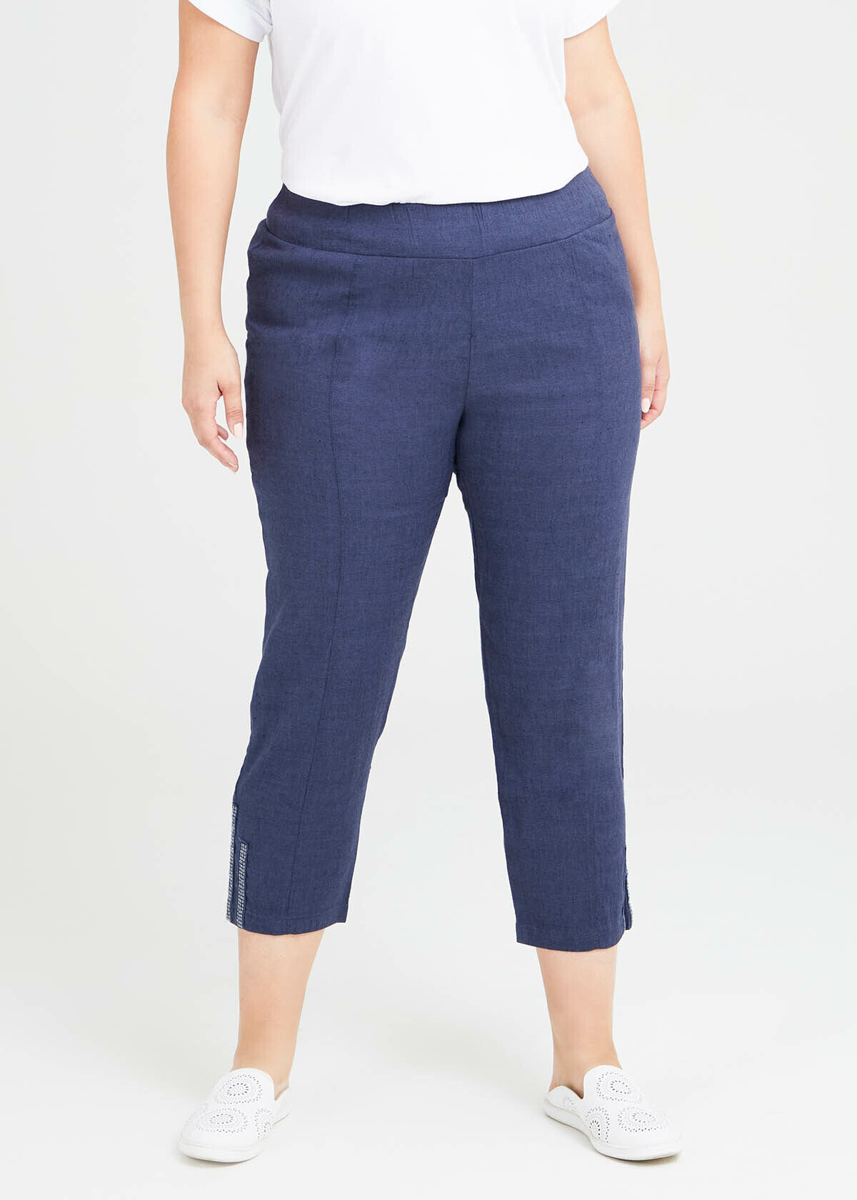 Shop Linen Bamboo Crop Pant in Blue in 