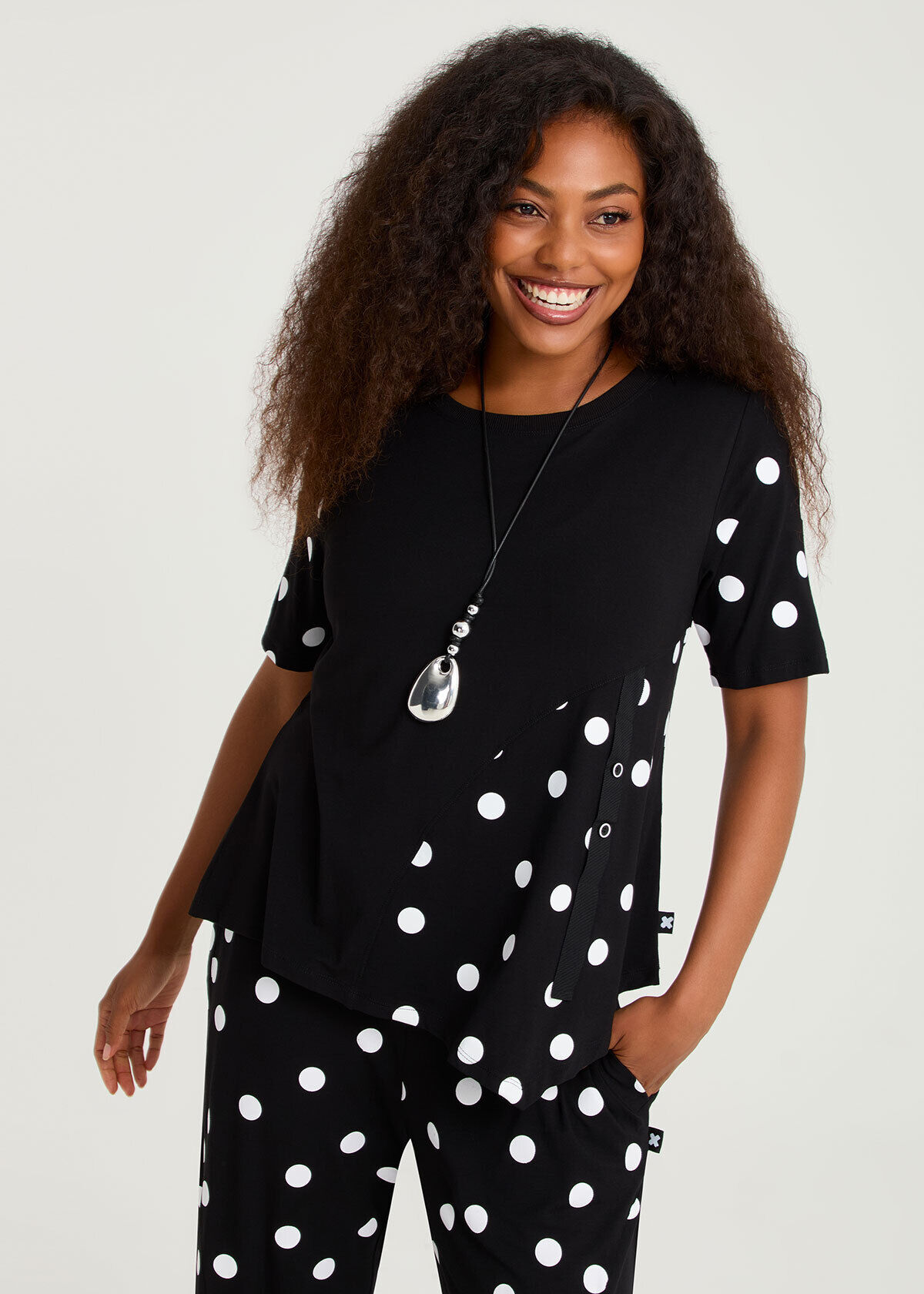 Shop Plus Size Natural Spliced Polka Dot Top, Spots | Taking Shape AU