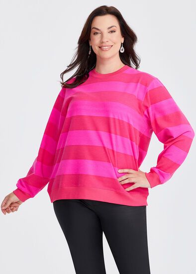 Plus Size Cotton Block Stripe Sweatshirt