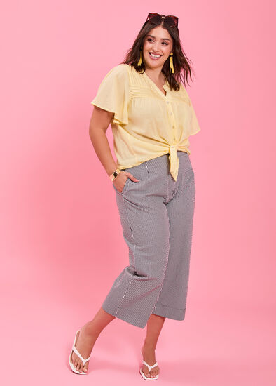 Plus Size Cotton Stripe Wide Leg Crop Pant