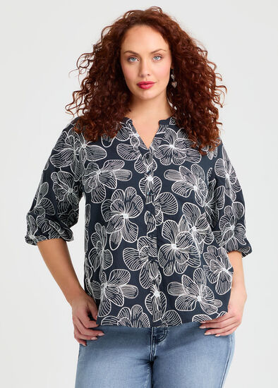 Plus Size Cotton Handcraft Floral Top