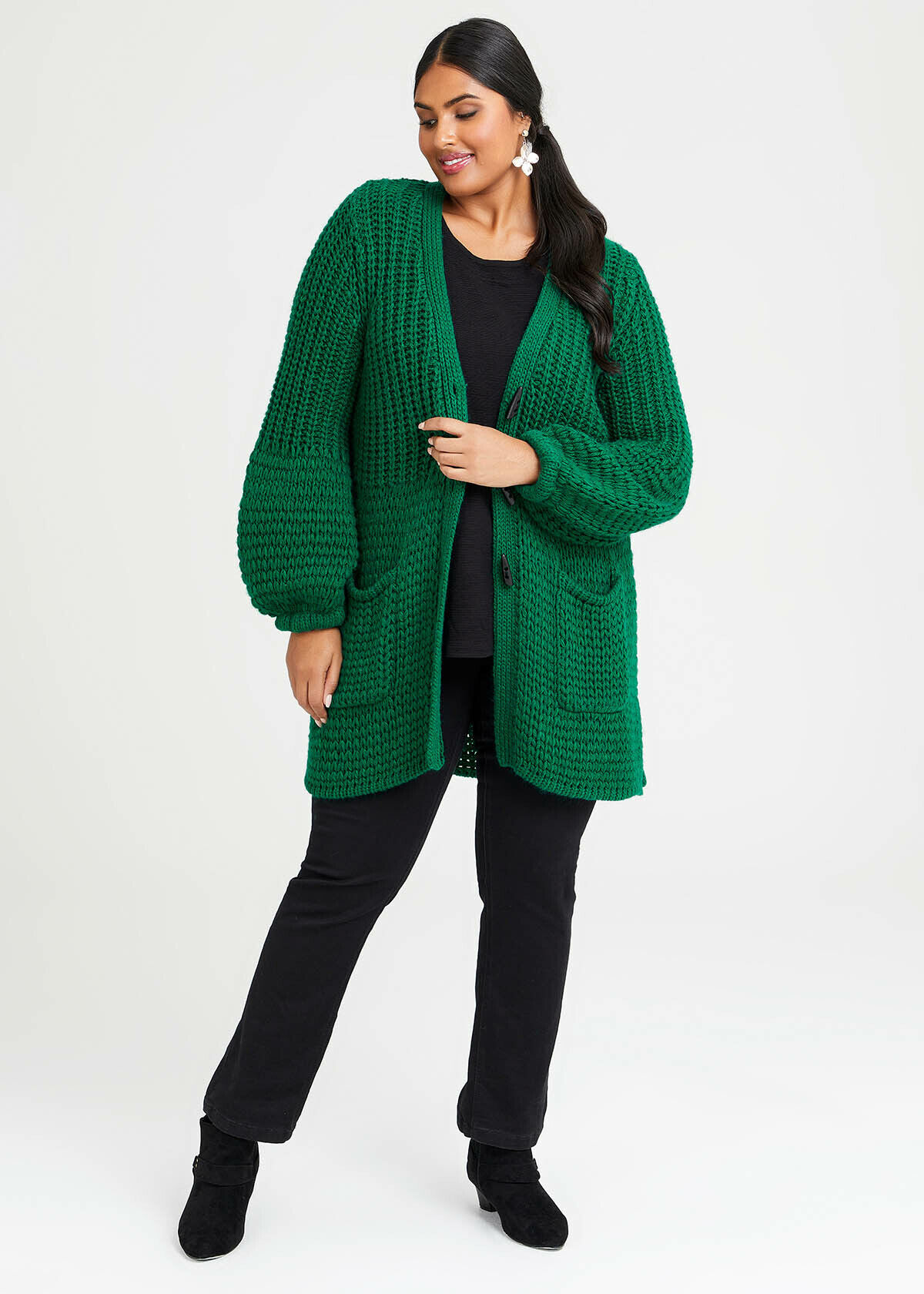 Shop Plus Size Balloon Sleeve Cardigan in Green Taking Shape AU