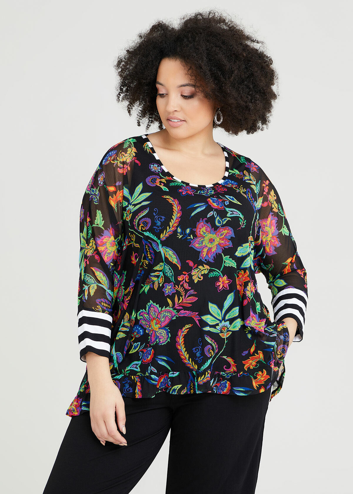 Shop Plus Size Mesh Floral Days Top in Multi Taking Shape AU