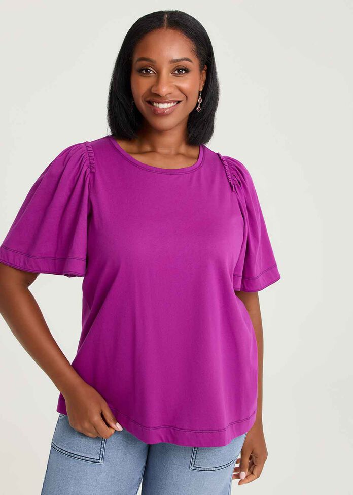 Cotton Contrast Stitch Top, , hi-res