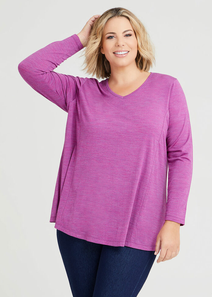 Wool Bamboo V-neck Top, , hi-res