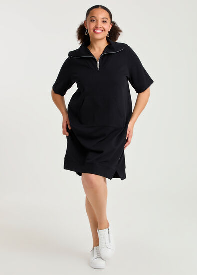 Plus Size Zip Collar Short Sleeve Sweat Dress