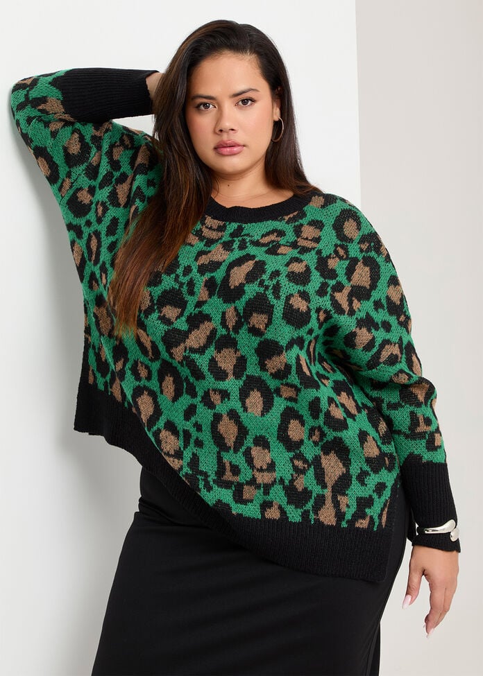 Leopard Batwing Wool Mix Jumper, , hi-res