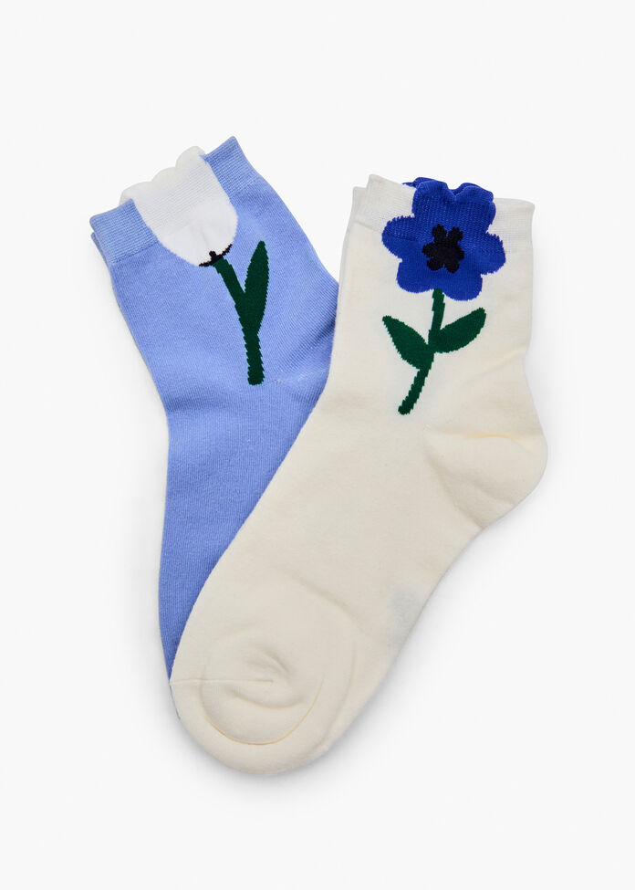 2 Pack Cotton Flower Socks, , hi-res