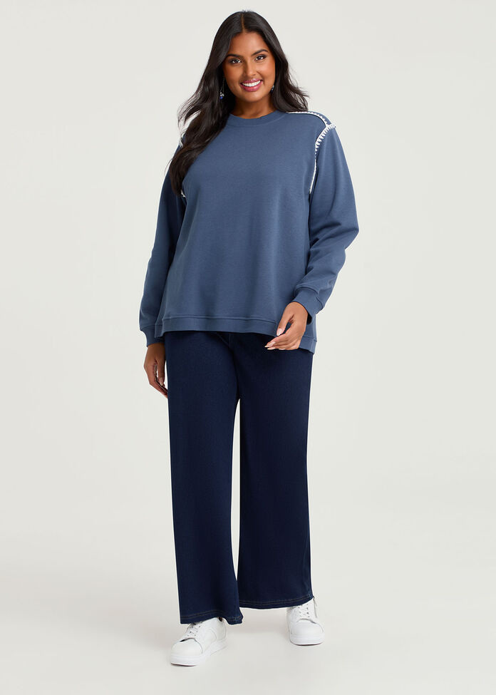 Cotton Blend Stitch Sweatshirt, , hi-res