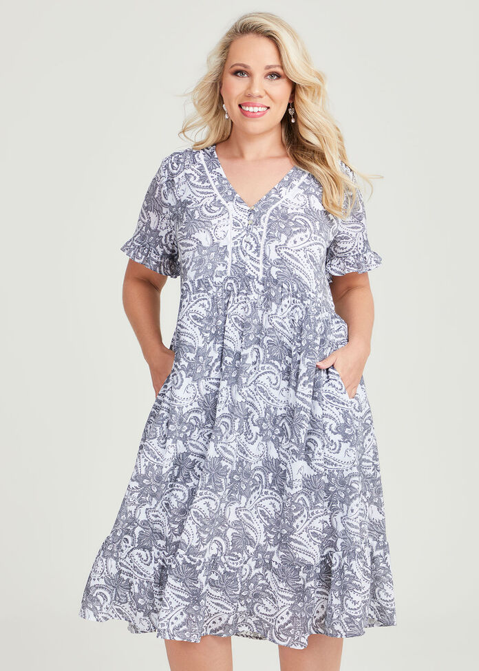 Shop Plus Size Natural Paisley Print Dress in White | Sizes 12-30 ...