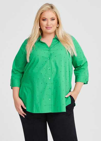 Plus Size Diamonte Swing Cotton Shirt
