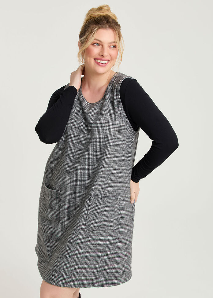 Sleeveless Check Shift Dress, CHECK, hi-res