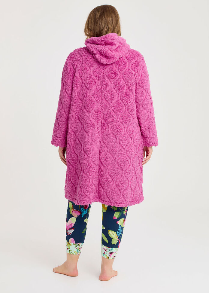 Plush Hooded Zip-up Robe, , hi-res
