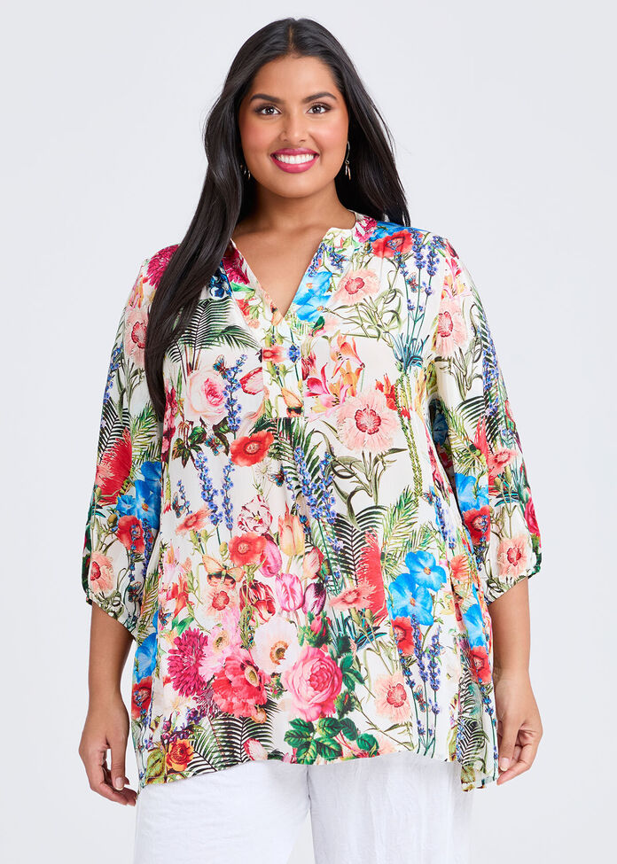 Natural Floral Top, , hi-res