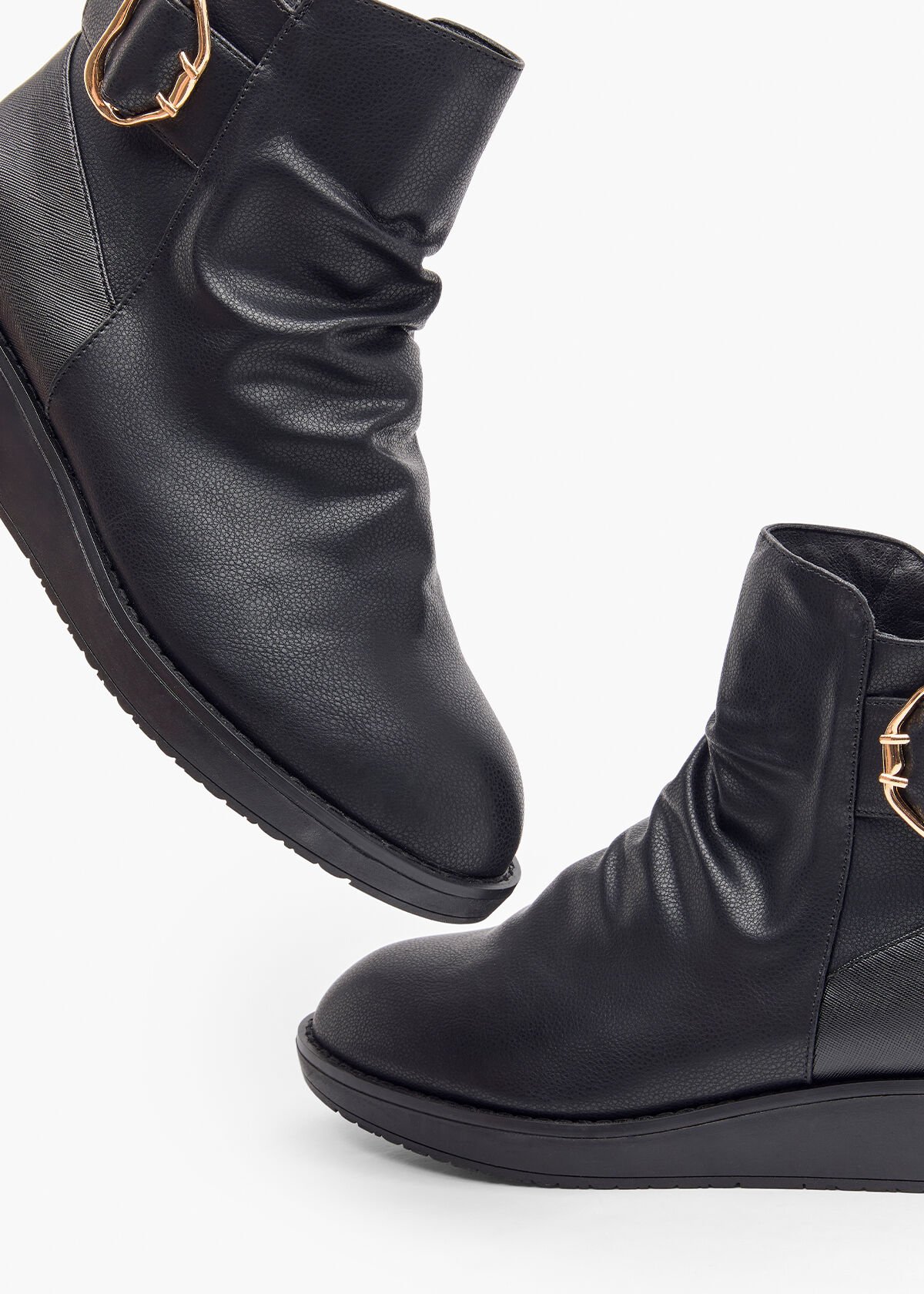 Wedge Ruched Zip Buckle Boot