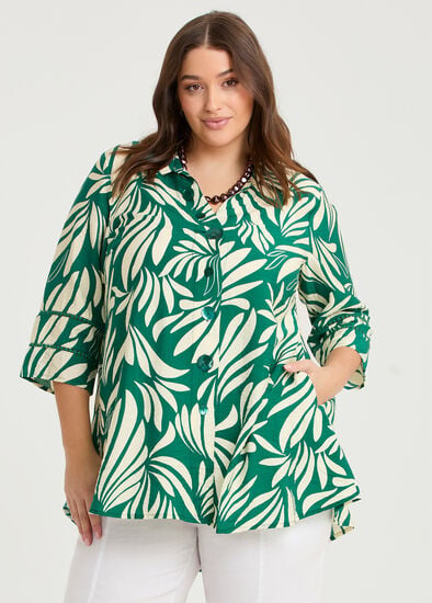 Plus Size Abstract Print Natural Shirt