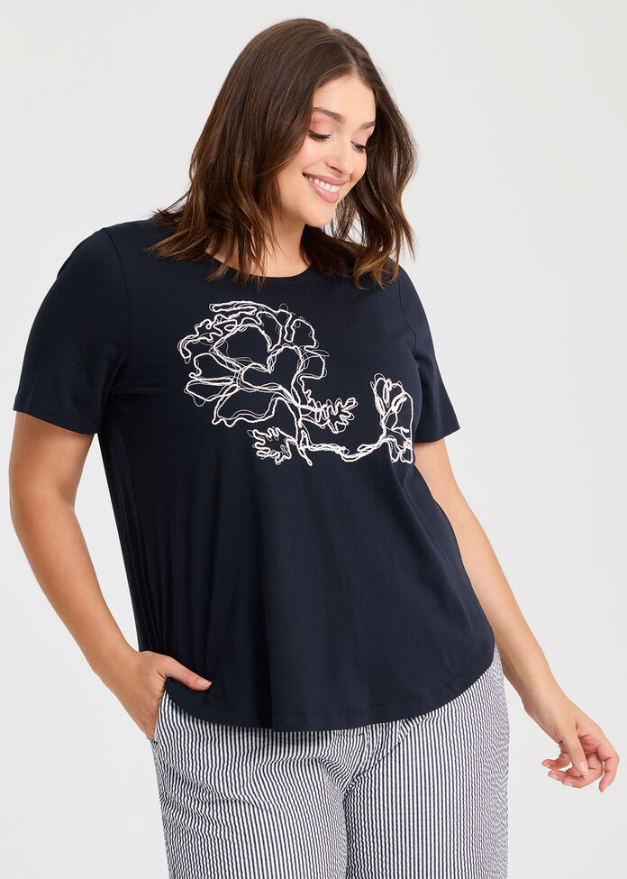 Cotton Cornelli Detail T-shirt, , hi-res
