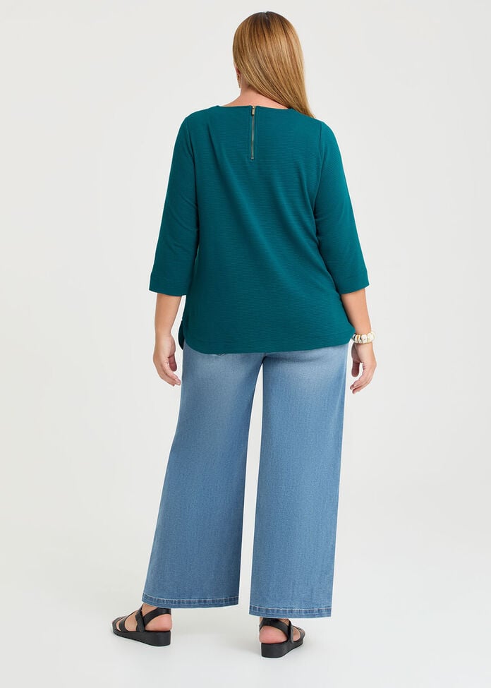 Shop Plus Size Textured Rib Crew Neck Top, Blue | Taking Shape NZ