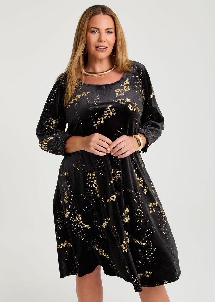 Gold Foil Cocktail Tunic Dress, , hi-res