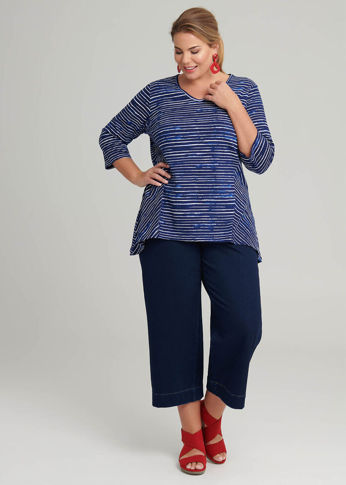 Ink Stripe Linen Mix Top, , hi-res