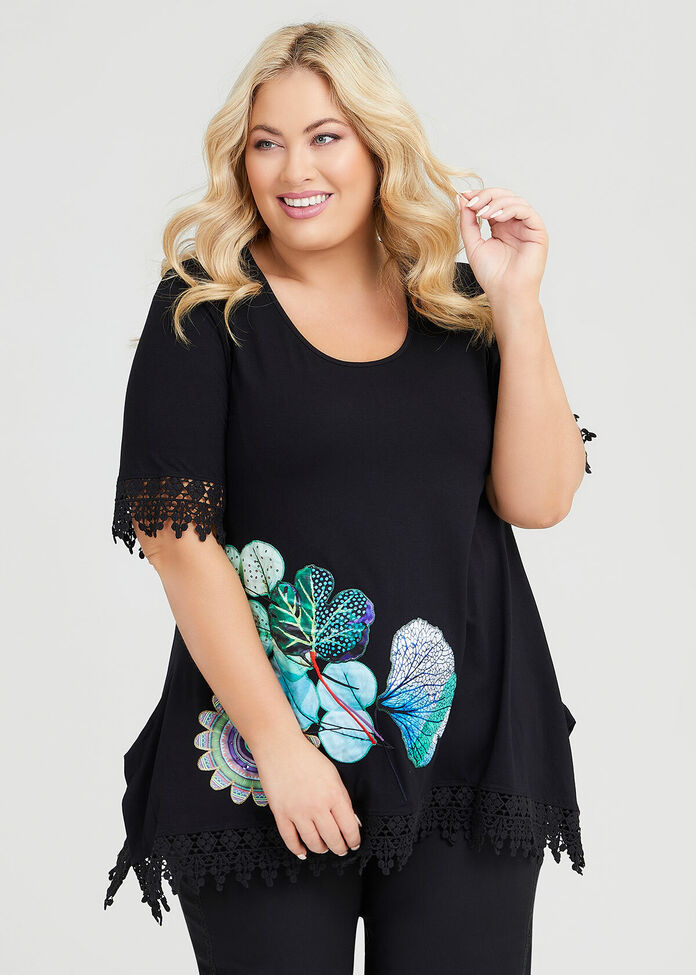 Shop Plus Size Lace Trim Applique Top in Black Taking Shape AU