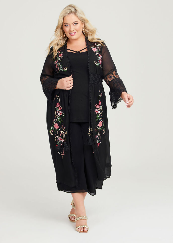 Shop Plus Size Floral Embroidery Event Kimono in Black | Taking Shape AU