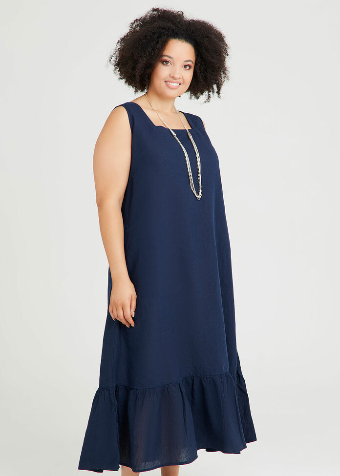 Shop Plus Size Linen Delta Ruffle Dress in Blue | Sizes 12-30 | Taking ...