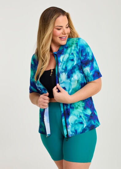 Plus Size Lagoon Splash Zip Rash Vest