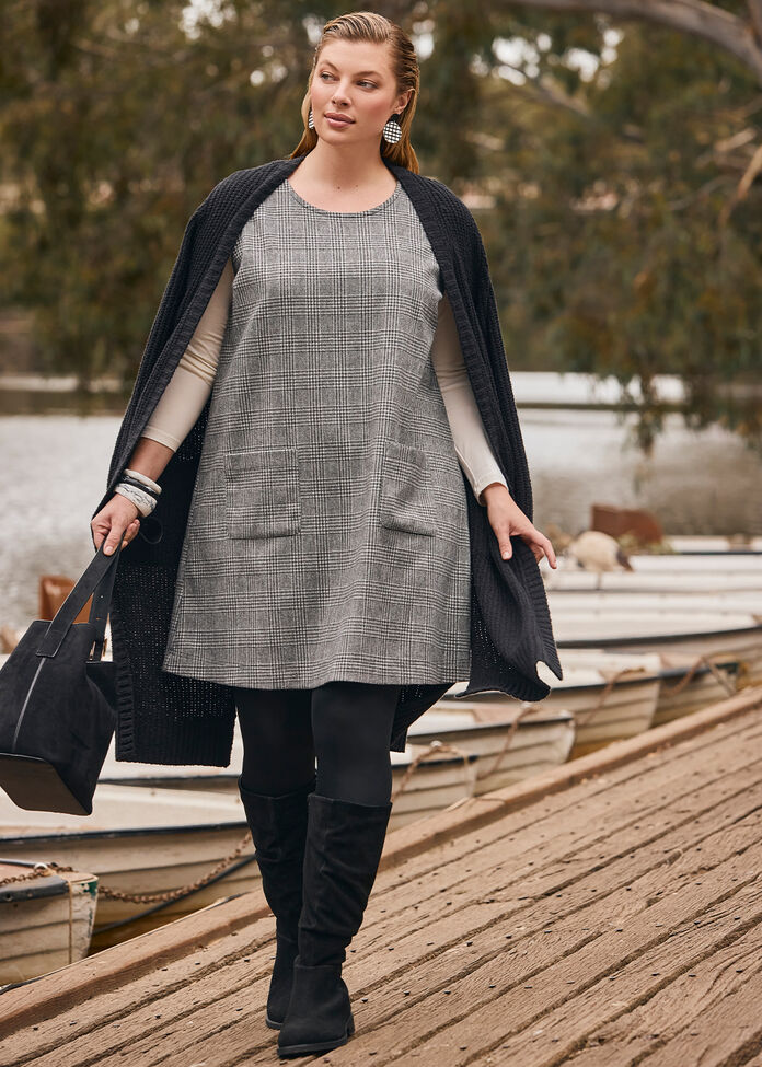 Sleeveless Check Shift Dress, , hi-res
