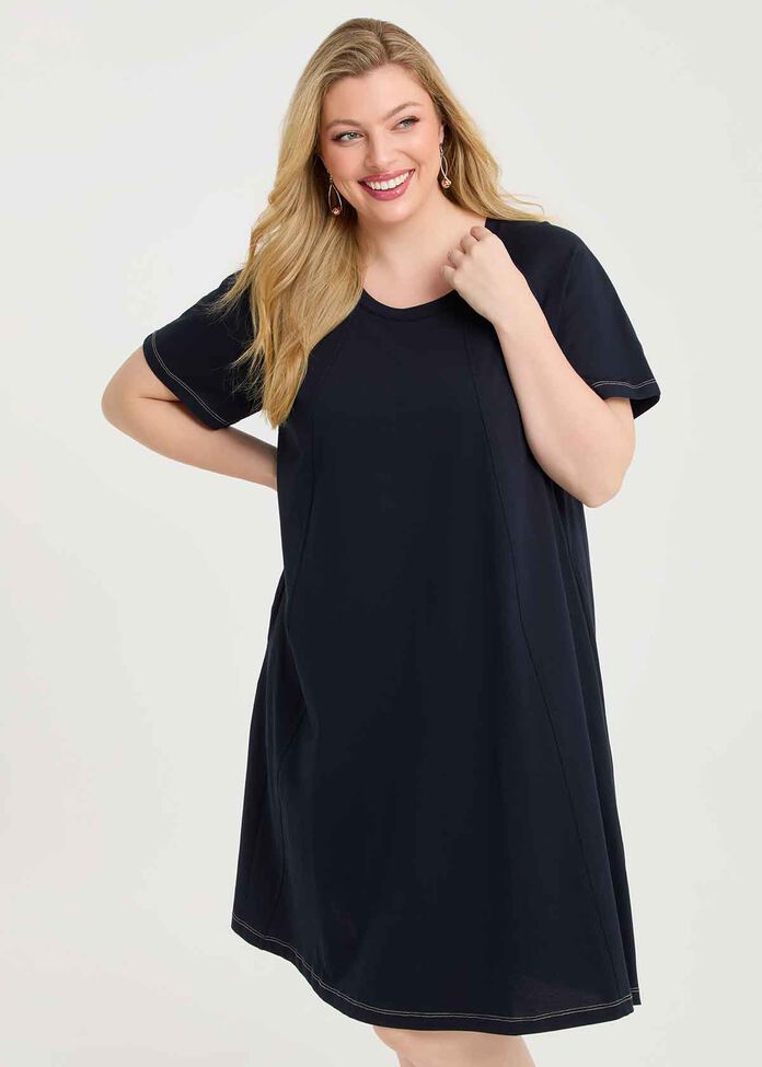 Cotton Seam Detail Dress, , hi-res
