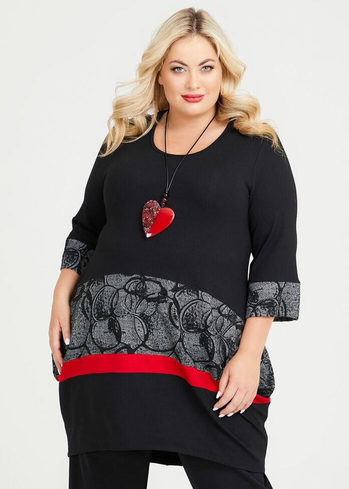 Shop Plus Size Bold Spliced Natural Tunic in Black | Sizes 12-30 ...