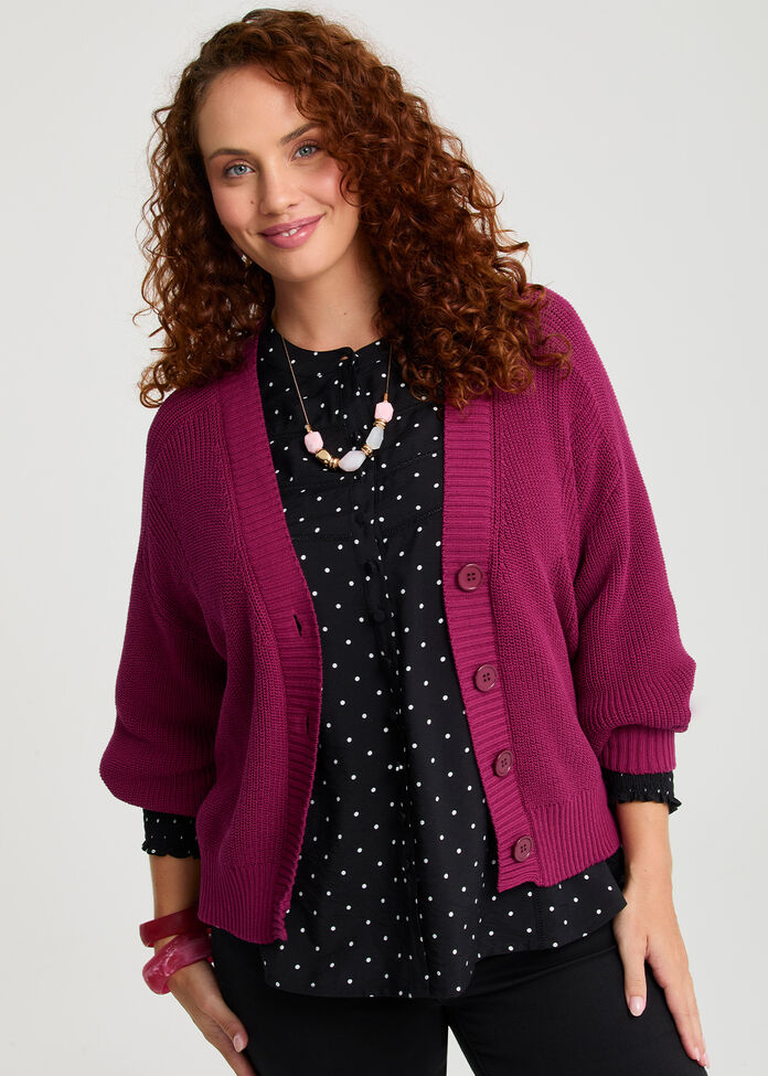 Cotton Rib Design Cardigan, , hi-res