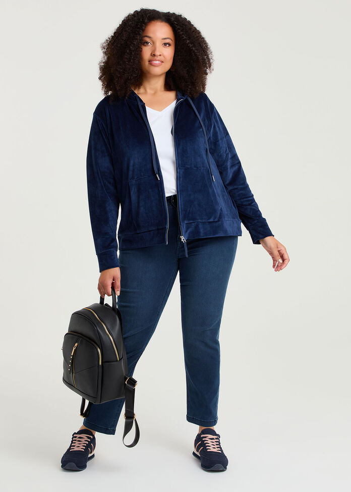 Velour Hooded Zip Through Jacket, , hi-res