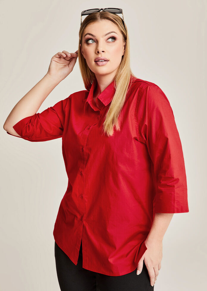 Stretch Cotton Poplin Shirt, , hi-res