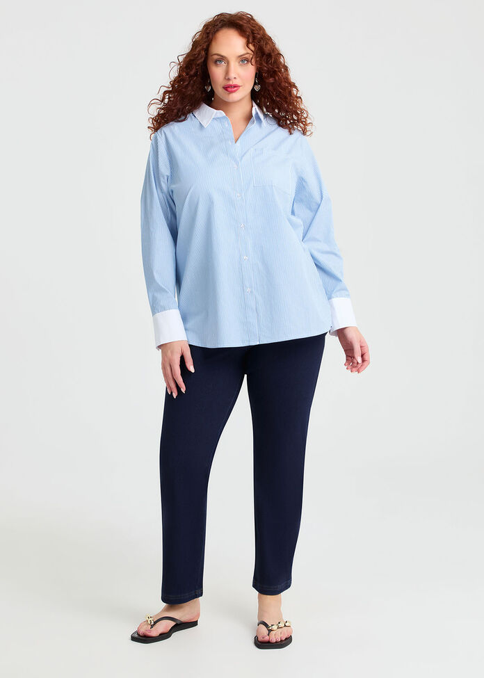Cotton Poplin Stripe Shirt, POWDER BLUE/WHITE, hi-res