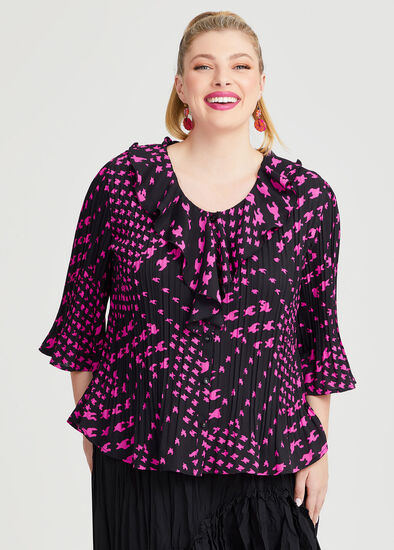 Plus Size Plisse Ruffle Neck Shirt