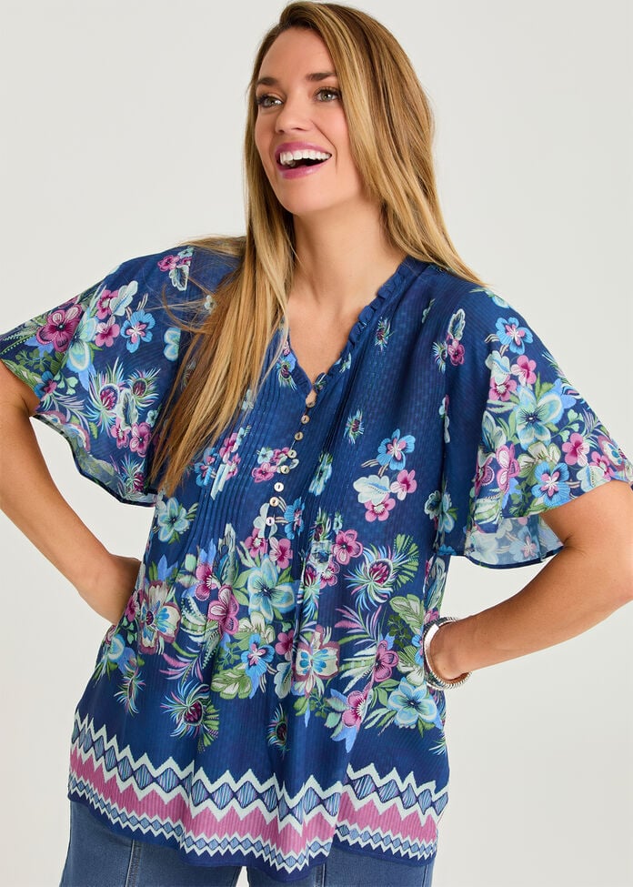 Natural Aztec Floral Top, , hi-res