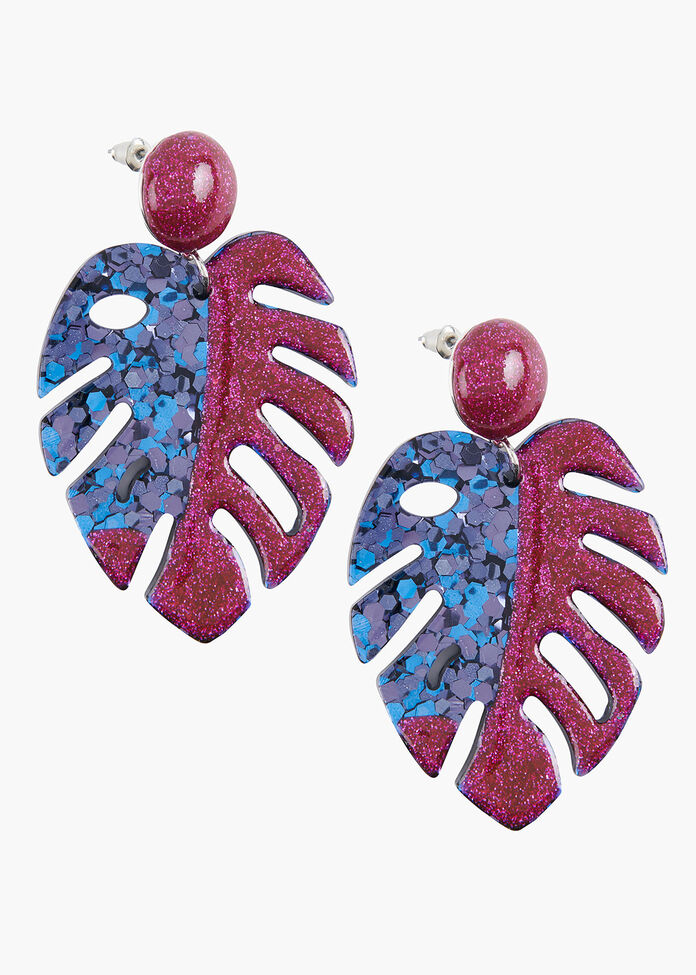 Glitter Fern Earrings, , hi-res