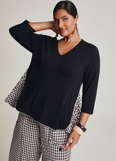 Plus Size Peplum Gingham Spliced Bamboo Top