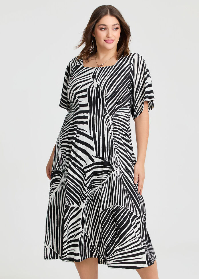 Textured Abstract Leaf Dress, , hi-res