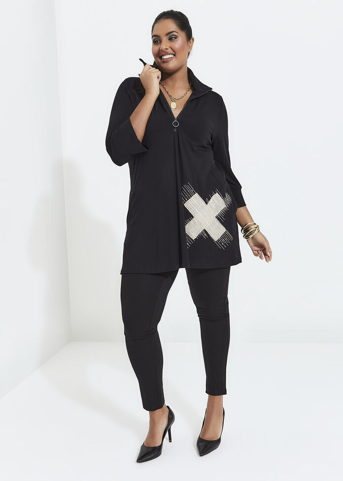 Zip Collar Applique Tunic, , hi-res
