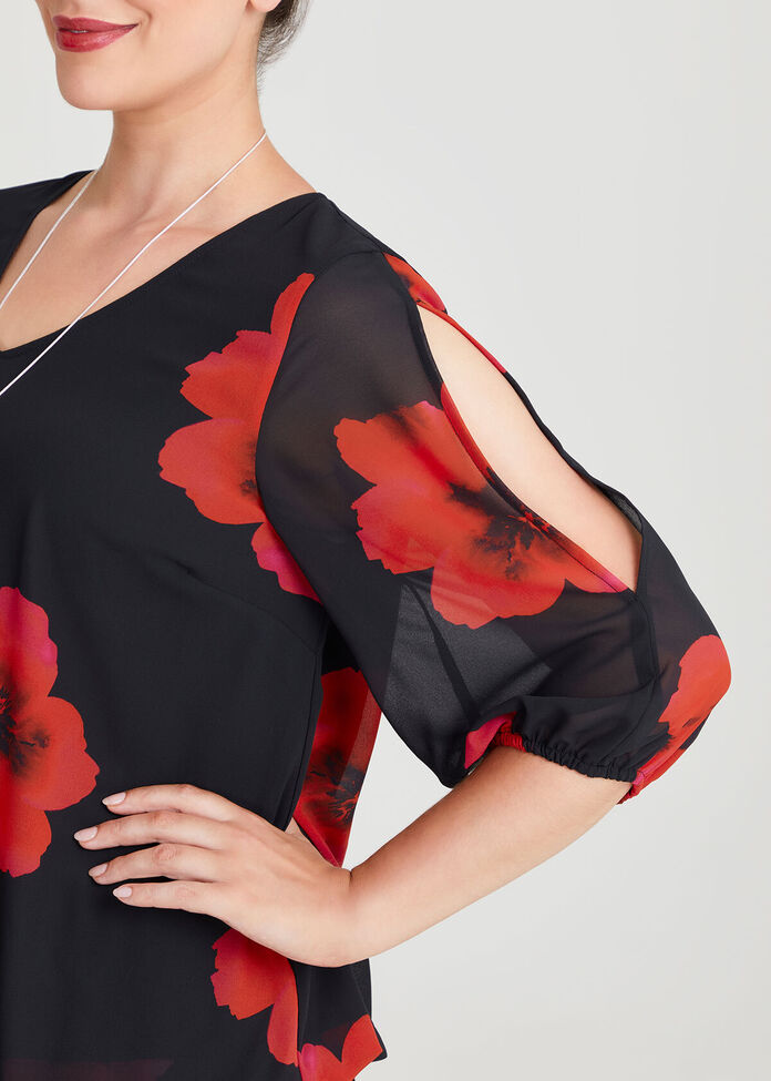 Gracie Floral Split Sleeve Top, , hi-res