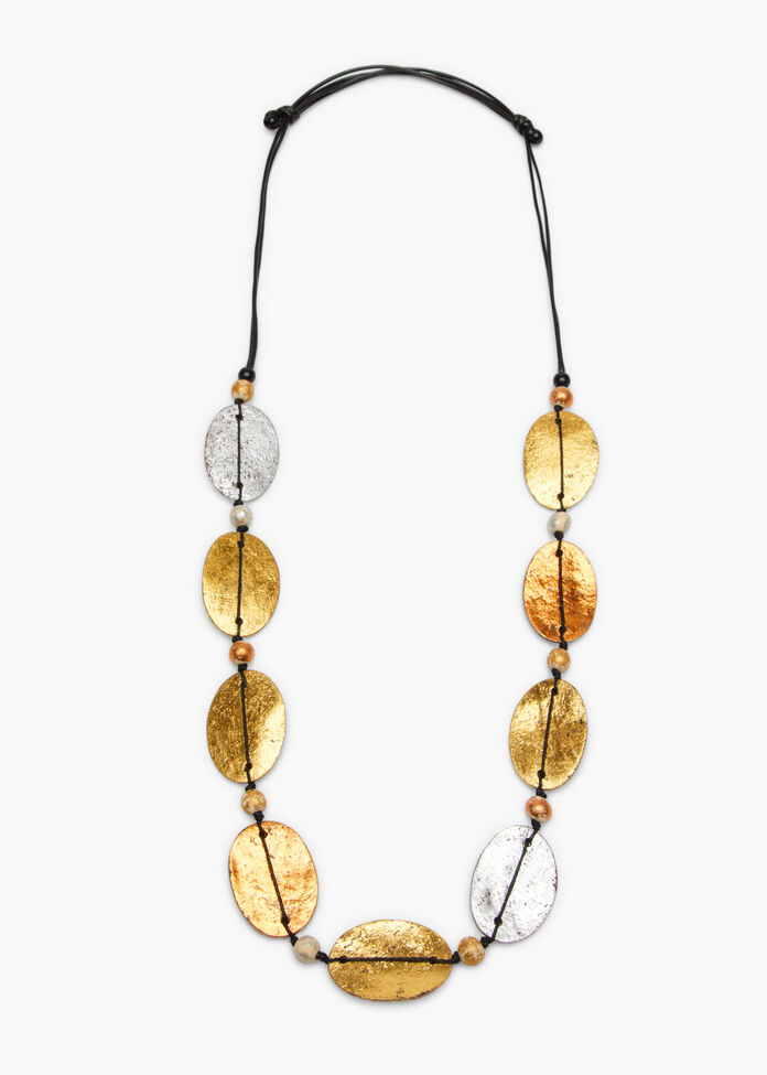 Long Metallic Oval Necklace, , hi-res