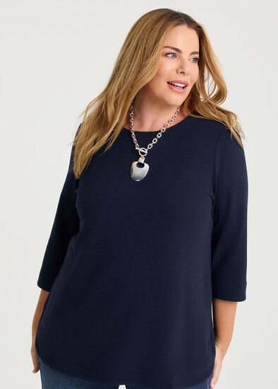 Plus Size Textured Rib Crew Neck Top