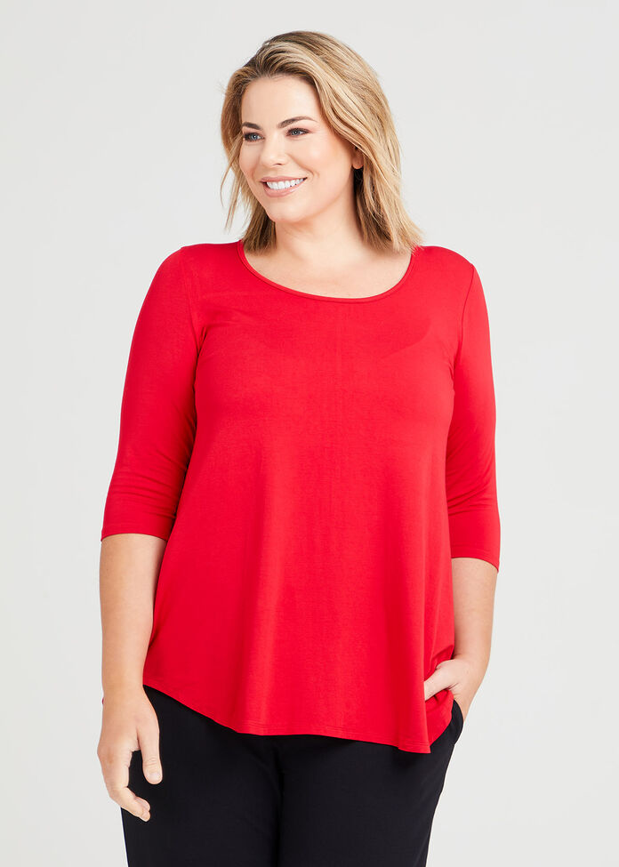 Shop Plus Size Bamboo Base 3/4 Sleeve Top in Red | Sizes 12-30 | Taking ...