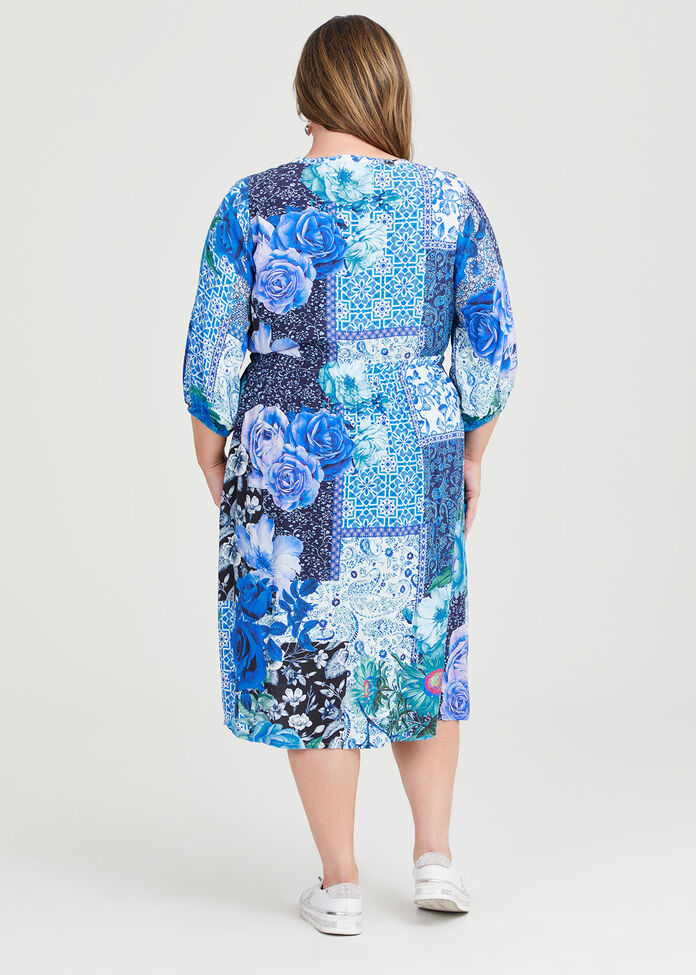 Natural Blue Tile Pintuck Dress, , hi-res