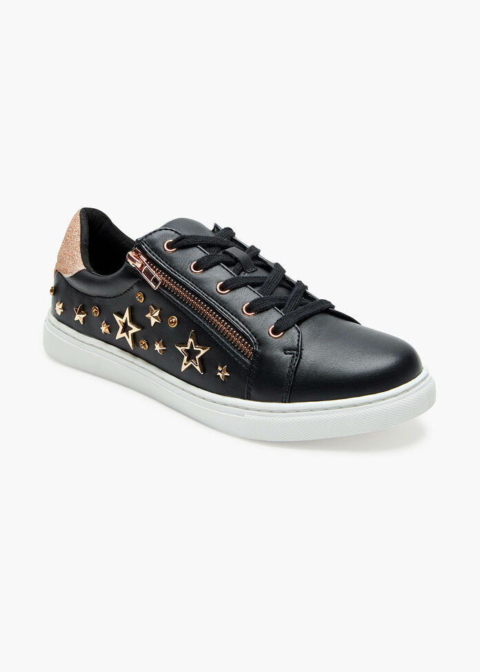 Shop Black Star Trim Metallic Sneaker Comfortable Shoes