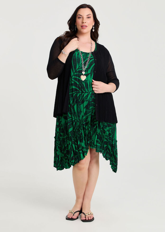 Palm Print Plisse Tunic Dress, , hi-res