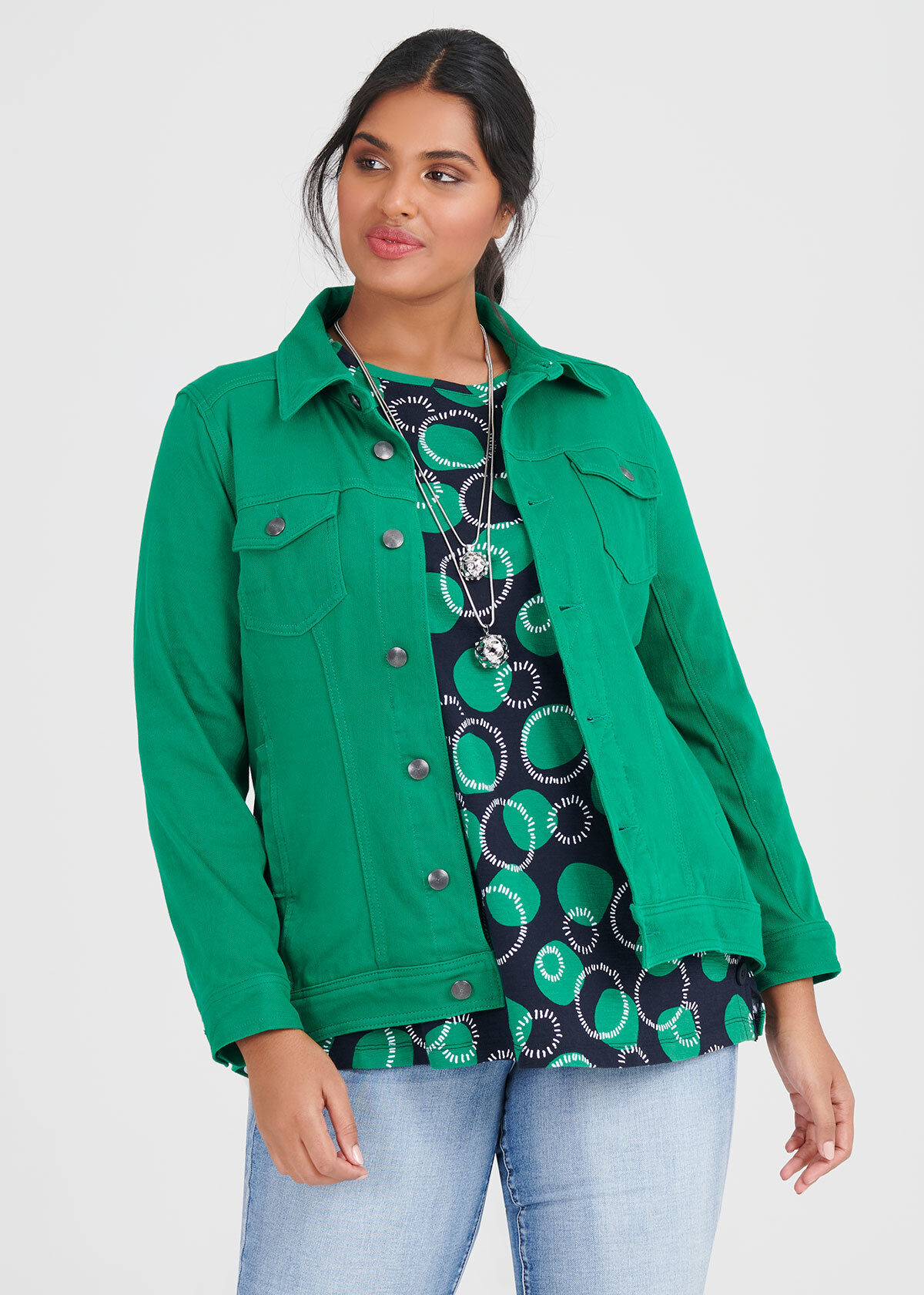 Green jeans jacket top