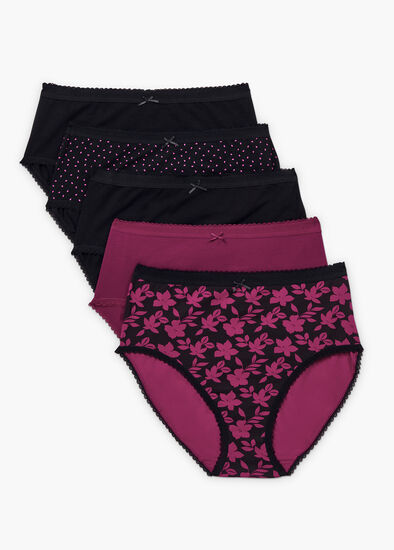 Plus Size 5Pk Cotton Pink Floral Briefs